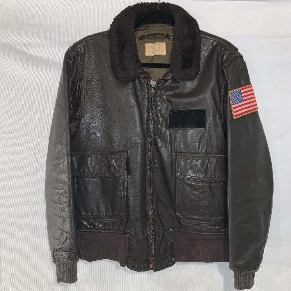 Authentic Wool Collard Leather Vintage Bomber Flyers Jacket
